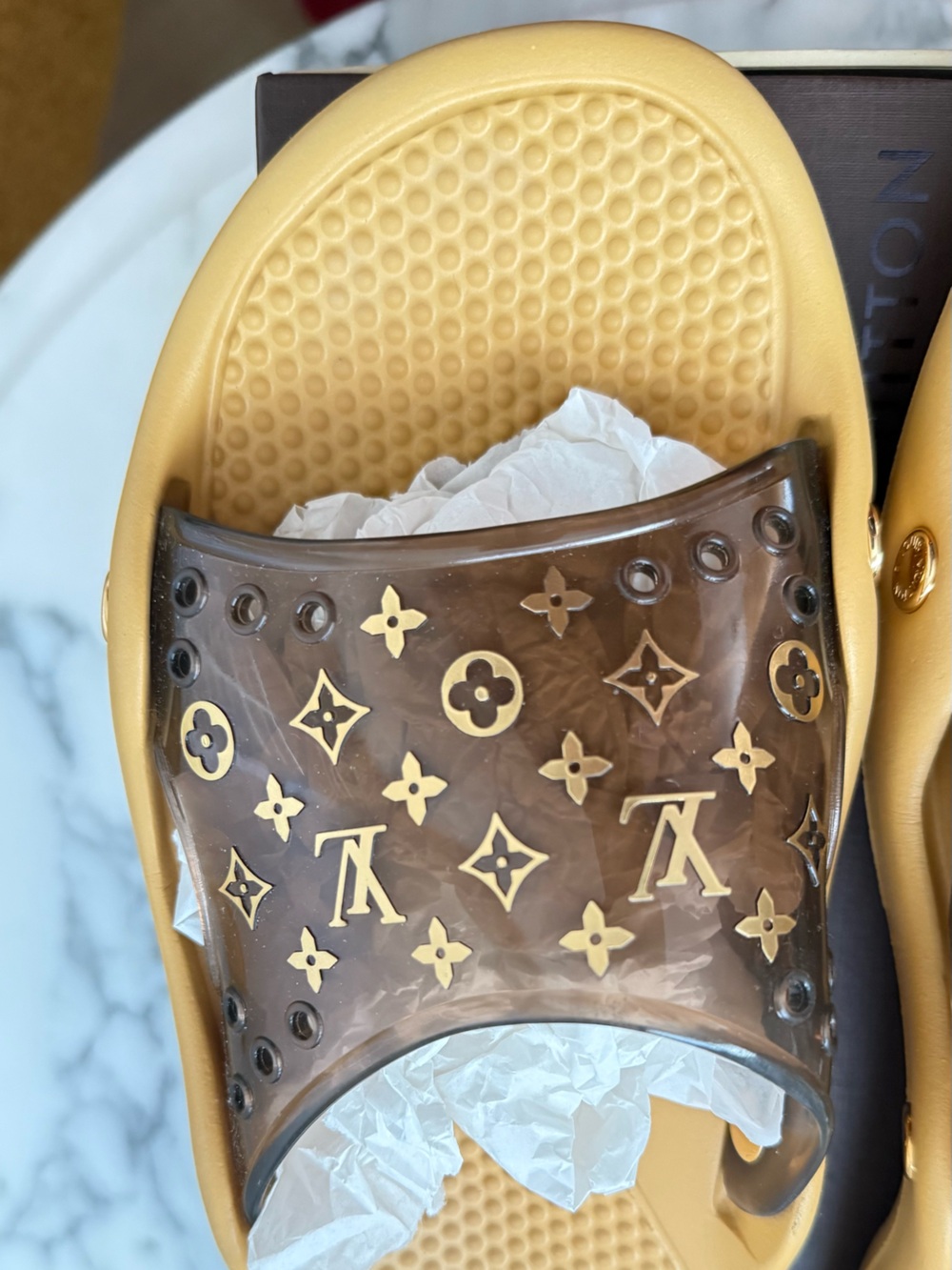 Louis Vuitton Monogram Slide Sandals in Brown & Tan - Picture 4 of 6